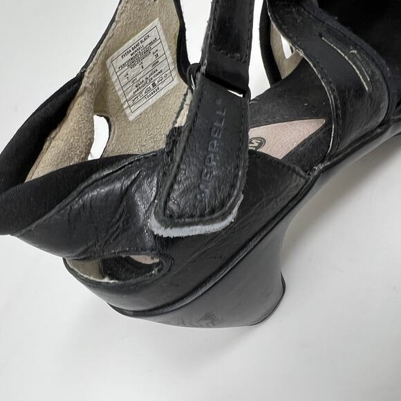Merrell Leather Heeled Sandal Black Open Toe Slingback - 7 - Picture 2 of 10